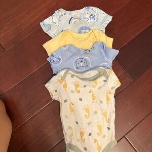 Baby Animal Print One Piece Set - Blue, Yellow, Green